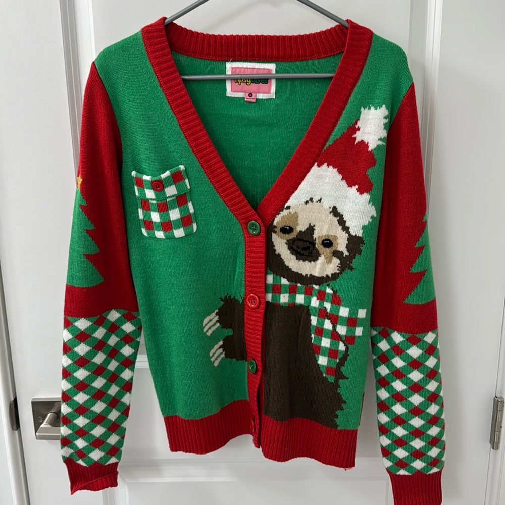Ugly Christmas Sweater - Tipsy Elves Sloth Cardigan - Sized M